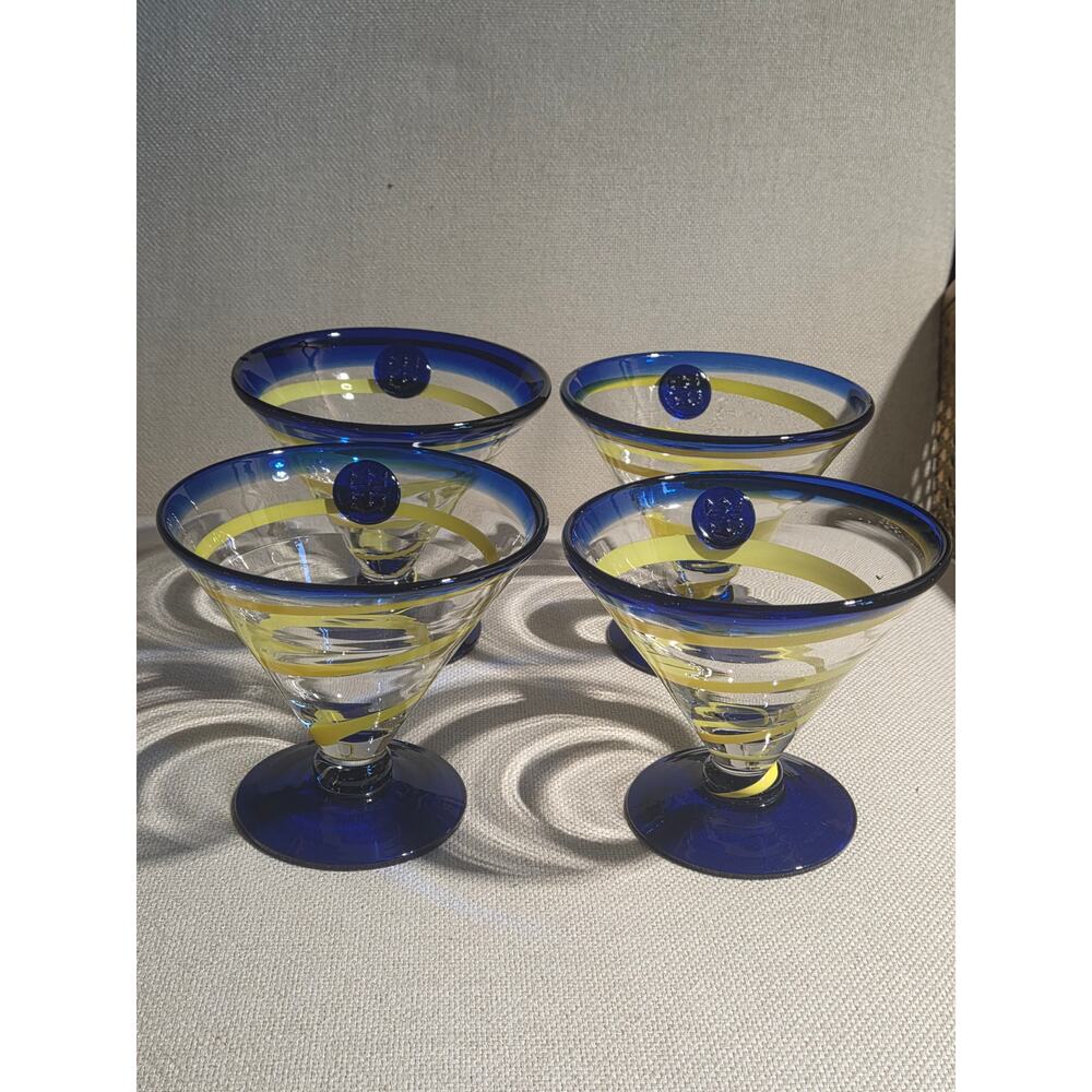 Lot of 4 Kosta Boda Royal Caribbean Swirl Martini Glasses AS IS